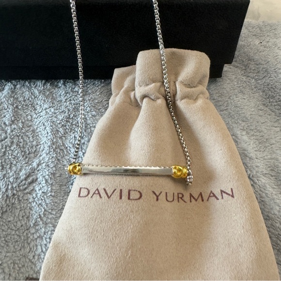 David Yurman Sterling Silver Bar Necklace With 18k Yellow Gold - Picture 10 of 14